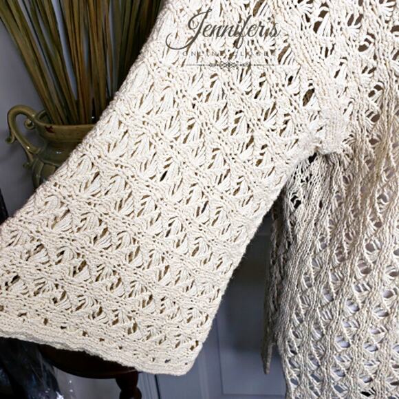 J. Jill Women's Cream Scoop Neck Open Weave Sweater - Picture 3 of 9